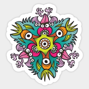 Doodle art in the form of crazy hungry monsters Sticker